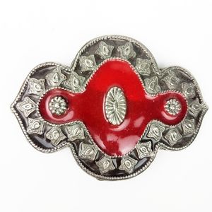Vintage Style Belt Buckle Red & Antique Nickel